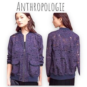 Anthropologie by Elevenses Miranda Bomber Jacket Navy Blue Size S